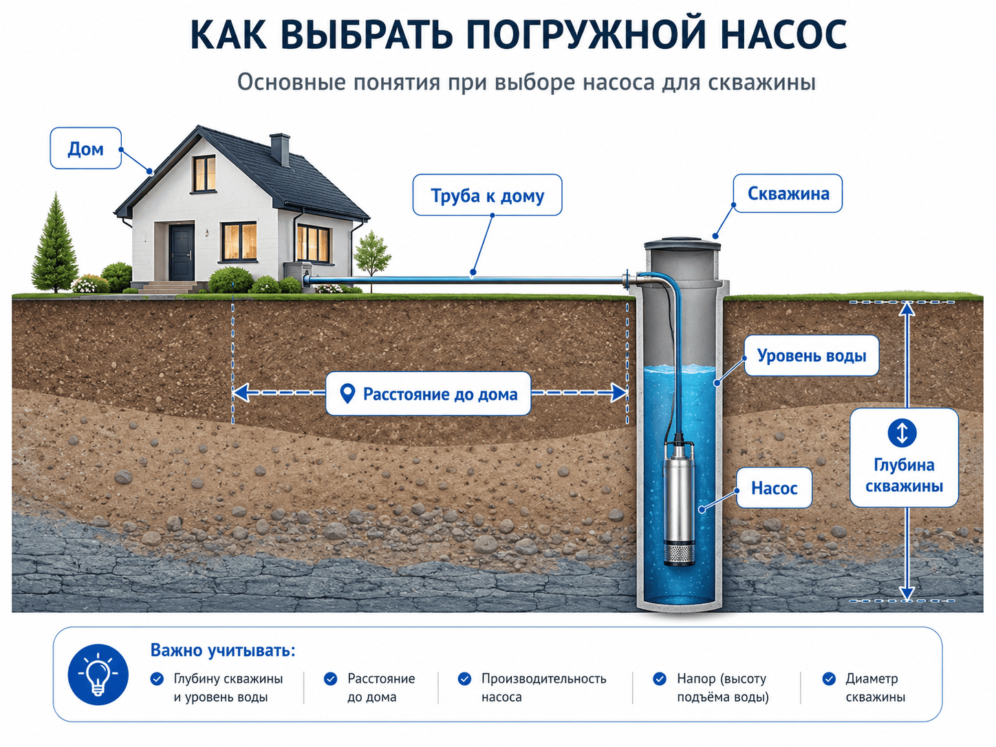 Схема скважины: глубина, уровень воды, расстояние до дома